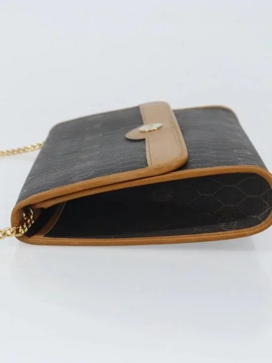 Christian Dior Honeycomb Canvas Chain Shoulder Bag PVC Black Gold Auth - Picture 4 of 15